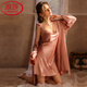 Langsha (Langsha) Pyjama sexy de luxe léger pour femmes Pure désir glace de soie printemps et automne Suspender Nightgown Summergown Selon New Summer Style 6629 Ensemble en deux pièces noir M