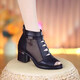 Meister Zulijian Römisch -echtes Ledersandalen für Frauen 2025 Sommer Neues Mesh Kurzstiefel modische Sandalen für mittlere Dicke Heel Hollow Fish Mundschuhe Wenzhou Huidong ist nicht müde von ihren Füßen und trägt Lochschuhe draußen - schwarze 35 Sandalen für Frauen 2025 New New New New New New neu