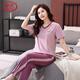 
LangSha pajamas for women, pure cotton short-sleeved trousers, thin 2025 new cotton home clothing set for casual and can be worn outside 7374 bean paste powder M 80-100Jin [Jin equals 0.5 kg]