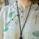 Zimu cotton linen 2025 summer clothing for women Chinese style printed tops short loose slim shirt bead button 9221 color L (recommended 115-125Jin [Jin equals 0.5 kg])