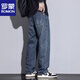 Romon 2025 summer retro jeans for men new style loose trousers straight casual wide-leg pants for men spring and autumn 1/2 9921 blue and gray (single set) 28 (waist circumference two feet one)