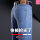 Sieben Wölfe High-End-Business-Farb-Schafjeans für Männer im Sommer losen losen, gerade elastischen Casual-Männerhosen mittleren Alters Vatershosen 3890 [Sommer] Mittelblau dünner Stil 31 [2 Fuß 4 Taille]