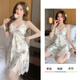 Adore Autumn and Summer 2026 New Sexy Nightgown Women's Summer Suspender Ice Silk Pajamas Ins Printed Pure Desire Pajamas Home Clothes White Background Small Yellow Flowers (325 Skirt) XL