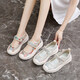 Frauenschuhe 2025 Sommer neu atmungsaktive und leichte Mary Jane Klettverschluss mit einem Fuß dicker Sohle Anti-Slip Slow Stiefmutterschuhe YGNX-677 Orange 35