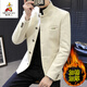 Scarecrow winter velvet suit jacket for men, Korean version, slim, stand-up collar, tunic suit, handsome, thickened and warm, solid color small suit, trendy off-white 2XL