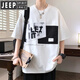 
JEEP SPIRIT large-size men's loose short-sleeved T-shirt in summer five-point sleeves plus fat plus large round neck men's top D693 five-point black M (90-105Jin[Jin equals 0.5 kg])