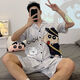 Mu Fengqing pajamas men's summer short-sleeved cartoon teenager junior high school student cardigan home clothes plus fat plus size men's pajamas 6624 short-sleeved suit M standard (high 165100Jin [Jin equals 0.5 kg])