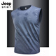 JEEP SPIRIT ice silk vest men's summer t-shirt thin running fitness elastic breathable sleeve vest outdoor sports quick drying clothes dark gray 3XL