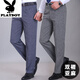 Playboy (Playboy) High-End-Sommer dünne dünne doppeltpassende Leinenhosen-Casual Hosen Vatertagsgeschenk mittlerer Alters und ältere Hochtätigkeit lose Long Hosen 9930 Doppelpackte schwarze 36 2 Fuß 9 Taillenumfang