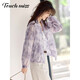 
Tachimis TOUCH MISS elegant loose jacket for women in summer comfortable and breathable light spring style outfit smudge printed stand collar thin top smudge gray purple M 100-115