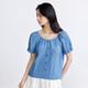 
InMAN French style wood ear short-sleeved shirt for women 2025 summer fashion loose lace round neck pullover shirt Klein Blue XL