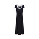 Hao'e French Black Square Kragen gefälschte zweiteilige Kleid für Frauen im Sommer Design High-End-Temperament Taille-Hugging Long Rock [gefälschter zweiteiliger Schwarz] M.