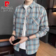 Pierre cardin plaid long-sleeved shirt 2025 spring and summer new men's trendy loose casual shirt thin sun protection jacket men 9901 gray M [recommended 90-110Jin [Jin equals about 0.5 kg]]