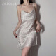 Sexy und komfortable Hosentender Nachthemd Polka Punkte und süße Eis Silk Pure Pyjamas Frauen -Heimkleidung Set 6197 6198 Champagner M.