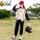 G.duckkids traje para niños chicas traje de otoño 2025 primavera y otoño nueva niña de moda uniforme de béisbol deportivo sudadera de dos piezas BQ1396 negro 110 cm
