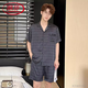 Langsha (Langsha) Pyjamas haut de gamme de luxe léger pour hommes en glace d'été mince shorts à manches courtes simples en satin de soie grande taille de grande taille 3899 gris noir L (poids 100 à 139)