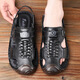 Dragonfly brand top layer cowhide bag sandals men's new leather summer beach shoes soft sole beef tendon bottom dad sandals two wear 9902 yellow-brown 41
