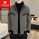 Pierre Cardin Spring and Autumn Woolen Jacket Men's Gold Mink Velvet Stand Collar Jacket Winter New Thick Casual Short Woolen Coat Men's Khaki High Quality XL 130-150