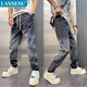 
LAXSESU jeans men's tying feet casual pants men's handsome trendy and versatile loose harem pants summer new style men's pants high elastic AT1047 blue S recommended 85-102Jin [Jin equals 0.5 kg]