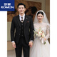 ROMON Groom Wedding Suit Men's Suit Men's Three-piece Slim Business Casual Formal Groomsman Dress New Product Black Three-piece Top + Pants + Vest + Shirt XL 52120-135Jin Jin equals 0.5 kg Wear