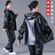 Jinghe waterproof leather work clothes suit for men and women, slaughterhouse oil-proof pu leather coveralls, car wash, electric motorcycle labor protection leather pants, single leather top + leather pants (suit) 3XL size (suitable for 140-150 Jin Jin equals 0.5 kg)