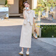 罗蒙时尚钉珠气质套装连衣裙女2025夏季新款休闲显瘦马甲半身裙三件套 米色 L