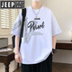 
JEEP SPIRIT large-size men's loose short-sleeved T-shirt in summer five-point sleeves plus fat plus large round neck men's top D693 five-point black M (90-105Jin[Jin equals 0.5 kg])