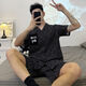 Mu Fengqing pajamas men's summer short-sleeved cartoon teenager junior high school student cardigan home clothes plus fat plus size men's pajamas 6624 short-sleeved suit M standard (high 165100Jin [Jin equals 0.5 kg])