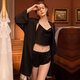 Victoria's style pajamas for women in summer ice silk satin thin sexy neckless backrest suspender shorts pajamas spring and autumn home clothes 6630-Rose red (three-piece set) M (85-100Jin[Jin equals 0.5 kg])