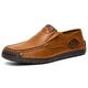 Gy Jinlilai Chaussures masculines masculines pour hommes Chaussures décontractées extérieures avec des chaussures en cuir plat à un pied de grande taille de grande taille 9916-1 Hollow 39 brun jaune 39