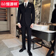 Hengyuanxiang men's lapel collar two-button suit three-piece handsome groom wedding dress host stage performance suit black XL 52