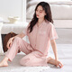 MUJI COM无印muji睡衣女士夏季纯棉带胸垫薄款短袖长裤可外穿家居服夏天防 Z693柔粉(带胸垫) M 建议80-105斤