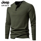 JEEP SPIRIT brand autumn men's pure cotton Henry collar long-sleeved T-shirt youth European and American simple stretch solid color versatile bottoming shirt Navy XL (125Jin Jin is equal to 0.5kg -140Jin Jin is equal to 0.5kg)