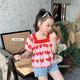 Mädchen Puffarm Shirt Kurzarm Sommer Neues Quadrat Halsband Top Mädchen Baby süßes koreanisches Kinderpuppenhemd 9934 Liebeshemd 120 120 cm