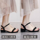 斯普王（SIPUWANG）凉鞋女2025年新款夏季百搭平跟粗跟一字带鞋时装罗马女鞋 黑色 跟高4厘米-698 36