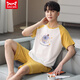 
Catman (MiiOW) men's pajamas summer pure cotton thin round neck short sleeves youth loose casual simple striped shorts home clothing FA#6627 L Recommended 100-125 Jin [Jin equals 0.5 kg]