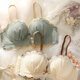 Victoria's style summer thin underwear for women's small breasts gathered with steel ring-free adjustment student high school girl bra set bean paste color suit 70A 32