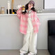 Girls long-sleeved shirt 2025 spring and autumn new style children's Korean style fashionable plaid top for middle and large children spring fashion JHP-6633 pink 140