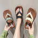 Yusenyi-Fußclip-Hausschuhe für Frauen im Sommer tragen Flip-Flops für Frauen dicke Sohle für Sommerkleidung modische Nicht-Rutsch-Strandkeildamen 3882-6 Grüne Moxa 39 Geeignet für Größe 38 Fuß
