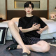 TTPMER pajamas men's summer short-sleeved thin style youth casual extra-large size 230 Jin [Jin equals 0.5 kg] fat student home clothing set 378 black diamond + 6630# Run Xiaoxin 170 Student M[80-100 Jin[Jin equals 0.5 kg]]