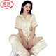 浪莎（LangSha）冰丝睡衣女士夏季凉感薄款短袖长裤加大码200斤家居服高级感套装 695#水墨画三件套装 M (建议80-100斤)
