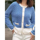 [Armani Hersteller] Big Brand Homologe Xiaoxiangfeng Woll-Strickjagd für Frauen-Pullover Long Sleeve Cardigan für Frauen Blue L (100-120jin [Jin entspricht 0,5 kg])