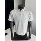 
Light gray deconstructed Henry neck polo shirt men's summer American trendy short-sleeved T-shirt for men's handsome versatile top light gray L