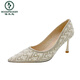 Specht Temperament Slim Heels High Heels Frauen 2025 Rock Single Schuhe Frauen Frühling und Herbst Full Diamond High-End-Hochzeitsschuhe Frauen Aprikosen Farbe 7cm 38