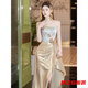 Ma Feixuan golden high-end toast dress new Chinese dressing gown female bride wedding light luxury niche temperament engagement banquet evening dress gold S