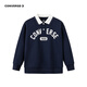 Converse Converse long-sleeved polo shirt for boys and girls 2025 new autumn retro printed children's loose and breathable top Navy blue 130/64 Recommended height 116-122cm