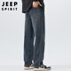 JEEP SPIRIT Jeep jeans men's autumn and winter loose straight pants stretch casual pants men blue gray 32