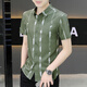 Siete lobos de la nueva camisa de manga corta de 2025 de 2025 hombres de verano, guapo guapo de alta gama de hilo de alta pulgada, ropa delgada fría 7027 negro m 90-110jin [Jin iguala 0.5 kg]