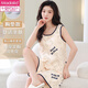 Modal Pyjamas für Frauen im Sommer Pure Cotton ärmellose Hosenträger Weste Shorts süße Cartoon-Plus-Größe Fett MM Home Clothing Zweiteiler Set 9853 m (80-95jin [Jin gleich 0,5 kg])