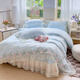 Fu丨Anna French light luxury princess style cotton four-piece set 2025 new chiffon lace embroidered quilt cover Huali-Baby Blue bed sheet style 1.8m bed cover four-piece quilt cover 200*2